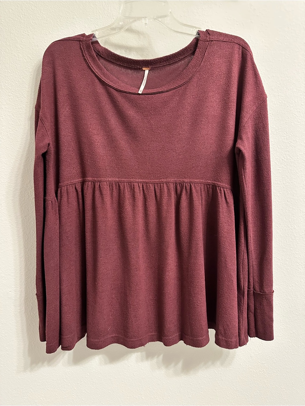 Free People Long Sleeve Babydoll Top - Maroon XS